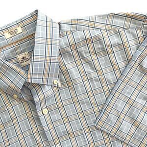 Peter Millar Mens Blue White Orange Plaid Short Sleeve Button Down Shirt Size XL